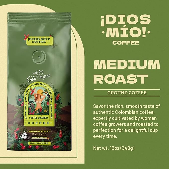 Dios Mio Coffee by Sofia Vergara Mixed Roast Ground Premium Colombian Coffee 12 Ounce Bag (Pack of 3)