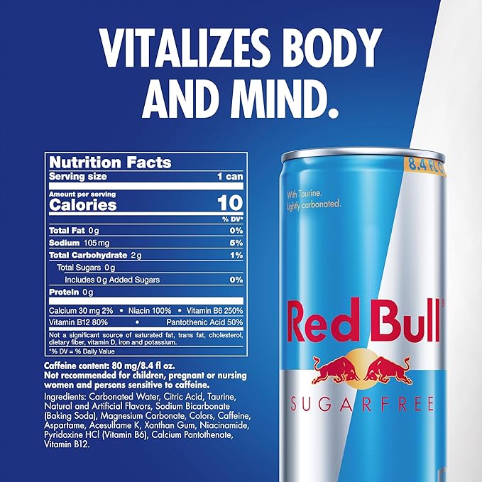 Red Bull Sugar Free Energy Drink 8.4 Fl Oz 24 Cans (6 Packs of 4)