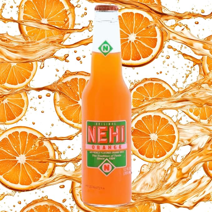 Nehi Orange Soda | Real Cane Sugar | Caffeine Free | Throwback Retro Bottle | 12 oz Glass Bottles with Crazy Soda Pop Bottle Opener (6 Pack)