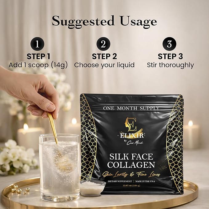 Silk Face Collagen - Collagen Peptides Powder for Women Face and Neck 14g Protein | Ultra Low Molecular Weight Collagen – for Skin Hair Nail Joint &amp Gut Health 15.87 oz (450g) Cocó March