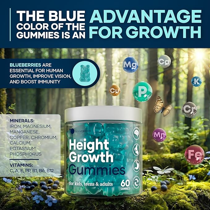 Height Growth Gummies Multivitamins Natural Height Increase Supplement with Calcium Zinc K2 D3 Magnesium Bone Strength Density Support Grow Taller Gummies for Adults Kids Bone Support Complex