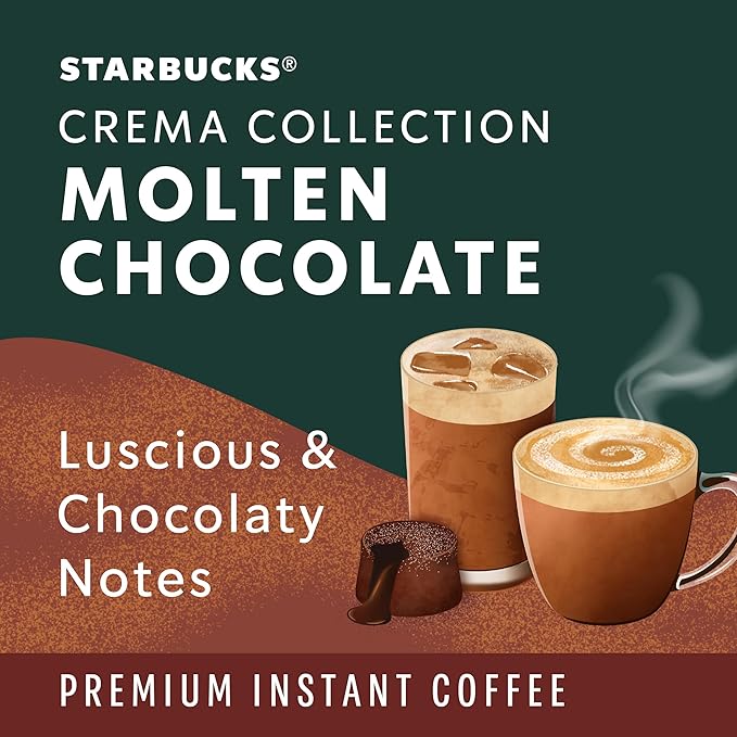 Starbucks Crema Collection Premium Instant Molten Chocolate Flavored Instant Coffee 100% Arabica Beans 3 Tins (7.12 Oz Each) 1.34 lb.