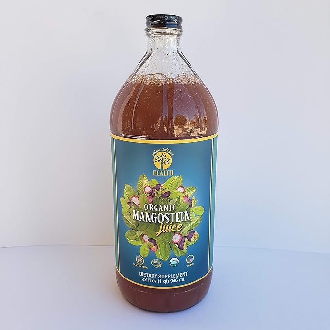 Organic Only MANGOSTEEN 100% Pure Juice 32oz (1qt) Xanthone Pericarp Vitamin &amp Antioxidant Rich Liquid Fruit Puree 30g of Whole Superfruit Per Serving Gluten-Free Vegan Non GMO in GLASS Bottle