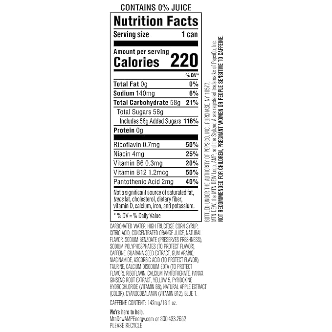 Mtn Dew AMP EnergyOriginalEnergy Drink with CaffeineB Vitamins16 fl oz cans(Pack of 24)