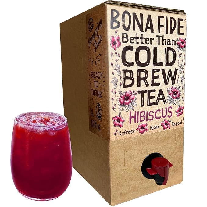 Better Than Cold Brew Hibiscus Tea 3L (101 Fl Oz) Bag in Box with Tap | Bold Tangy &amp Lightly Sweetened | Eco-Friendly Packaging