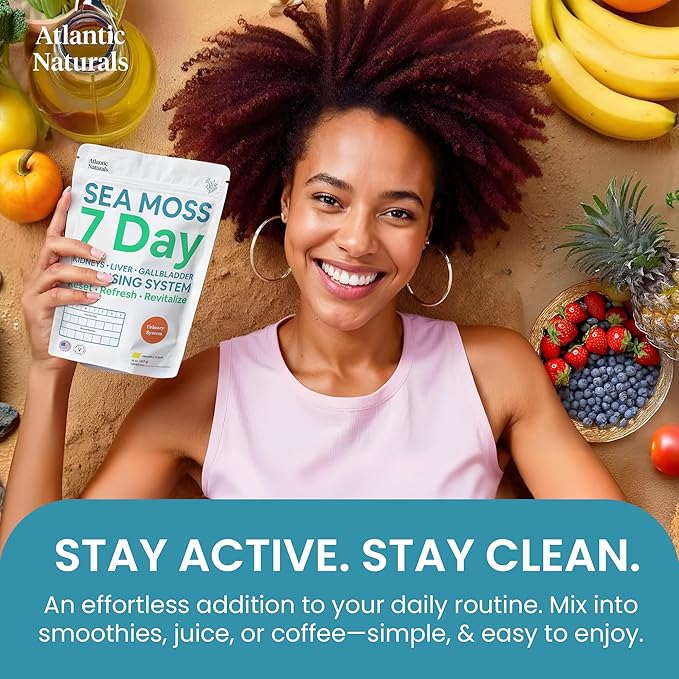Atlantic Naturals Sea Moss 7 Day Detox Liver Gallbladder &amp Kidney Cleanse - Support with Dandelion Root Milk Thistle Burdock Root Red Clover Chanca Piedra - Pineapple Flavor Drink Mix (14 oz)