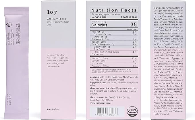107 ARONIA Vinegar Low Molecular Collagen Jelly Stick Contains Vitamin Collagen Hyaluronic Acid Elastin Probiotics Korean Beauty Collagen Supports Inner Beauty 20g x 14 Pouches