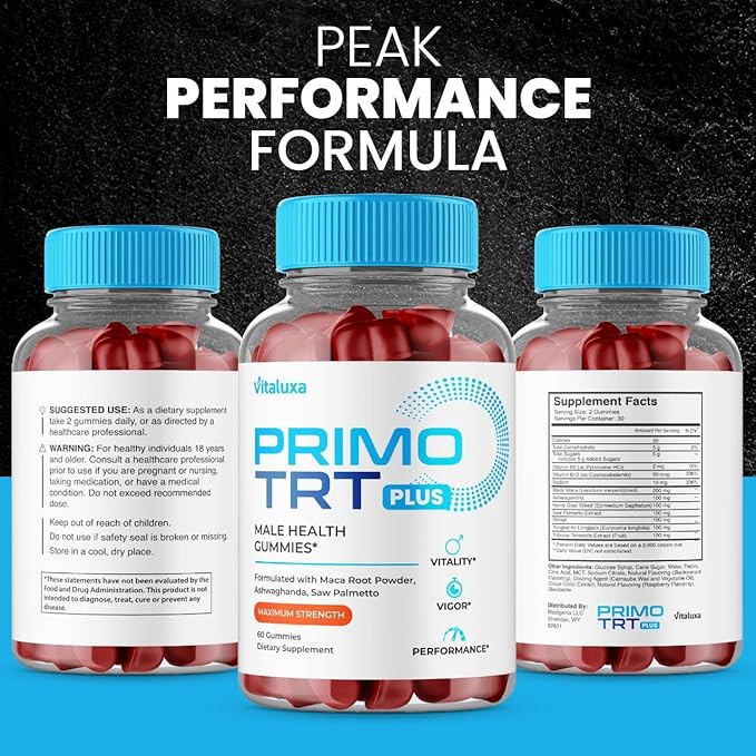 (2 Pack) Primo TRT Gummies Primo TRT Advanced Performance Blend Supplement PrimoTRT Try Prime Gomitas Maximum Strength for Males Support for Overall Health Wellness All Natural Ingredients (120 Ct)