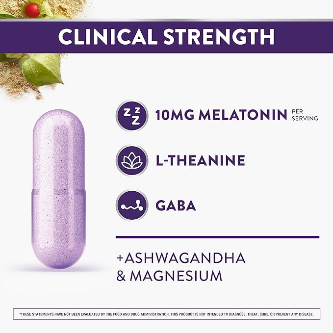 ZzzQuil Pure Zzzs Complete Sleep Melatonin 10mg L-Theanine GABA with Ashwagandha and Magnesium Melatonin Sleep Aid 60 Count