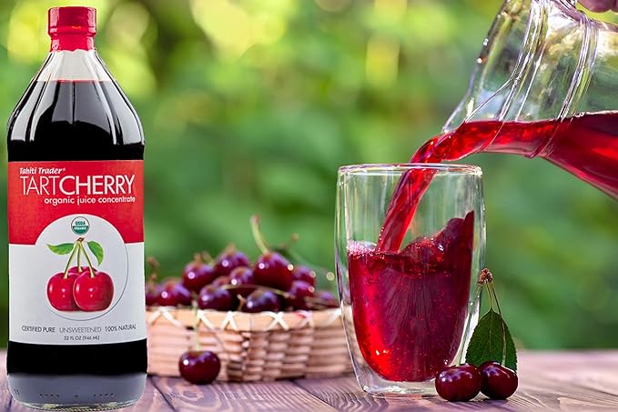 TAHITI TRADER Tart Cherry Organic Juice Concentrate - Ready to Drink Organic Superfood Promoting Immune Support &amp Overall Health - Pure Unsweetened Fruit Juice - (32 oz 1 Pack)