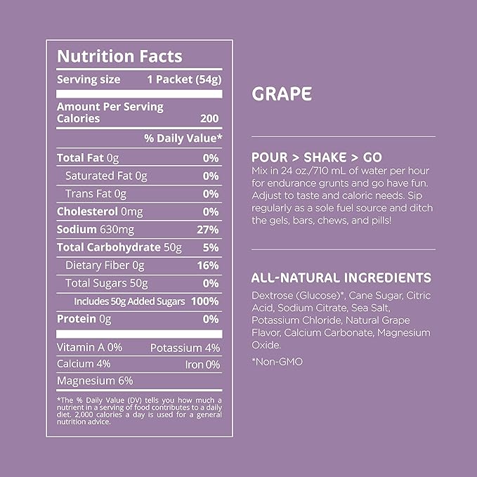 Tailwind Nutrition Endurance Fuel Sports Drink Powder Single Serving with Electrolytes Non-GMO Free of Soy Dairy and Gluten Vegan-Friendly Grape Pack of 12