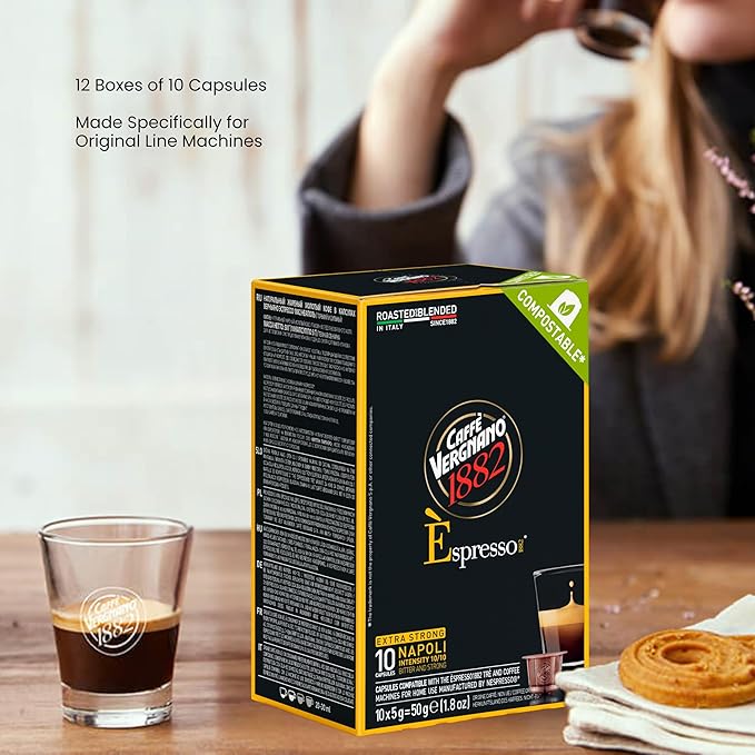 Caffè Vergnano Napoli Espresso Capsules – Original Line Compatible Pods – Medium Roast Arabica Robusta Blend Intensity 10/10 – Italian Single-Serve Coffee With Dark Chocolate Spiced Notes – 120 Count