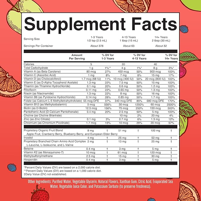MaryRuth Organics Liquid Morning Multivitamin Essentials+ | Vitamin A C D E B6 B12 Biotin Zinc Mens Womens Multivitamin Immune Support Beauty | Sugar Free | Vitamins for Ages 1+ | Vegan | 32 Fl Oz