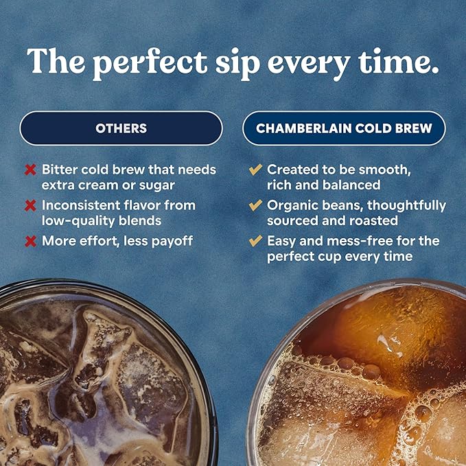 Chamberlain Coffee Organic Coconut Cold Brew XL Coffee Bags Medium Roast - Premeasured Ready to Brew - Makes 4 Cups per Bag - Perfect for Iced Coffee Convenient and Easy Brewing Experience - 8.5 oz