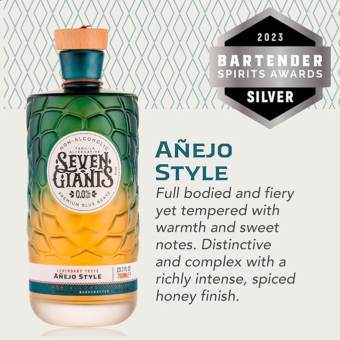 Seven Giants Reposado Style Blanco Style and Añejo Style Tequila Alternative | Non Alcoholic Tequila | Premium Non Alcoholic Spirits by Spirits of Virtue | Imported by Think Distributors (700ml)