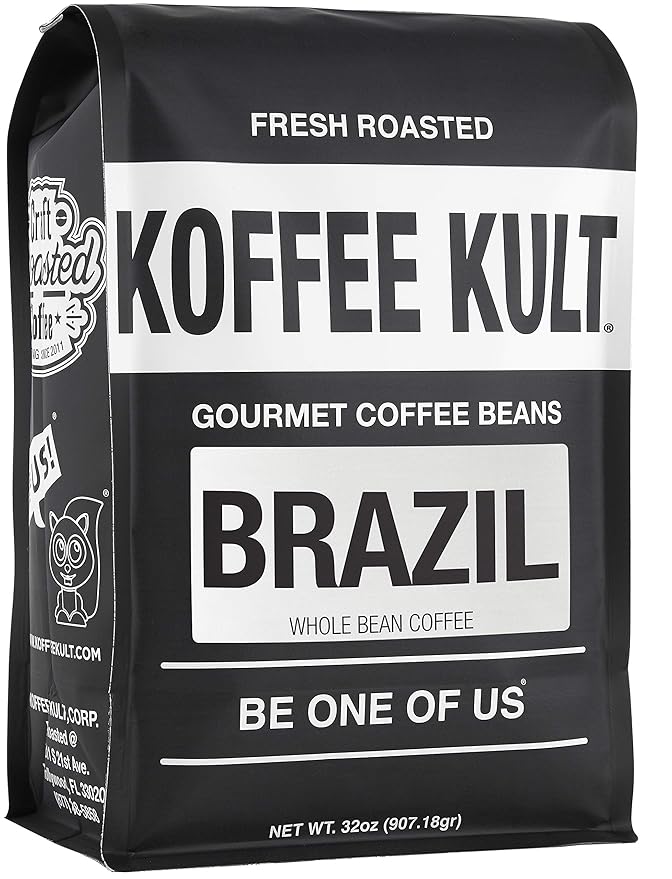 Koffee Kult Brazil Coffee Beans Medium Roast - 100% Single Origin Brazilian Coffee - Fresh Artisan Roasted (Whole Bean 32oz bag)