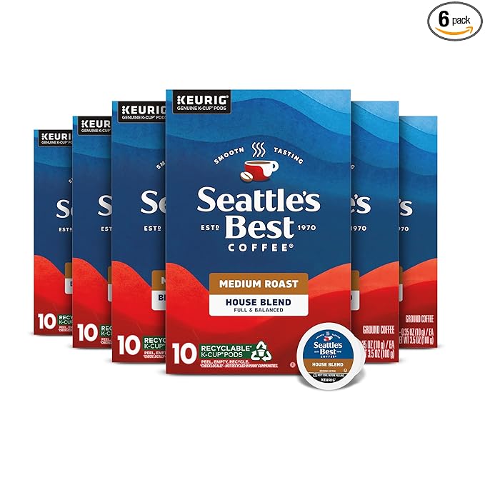 Seattle’s Best Coffee Medium Roast K-Cup Coffee Pods House Blend 100% Arabica 6 Boxes (60 Pods Total)