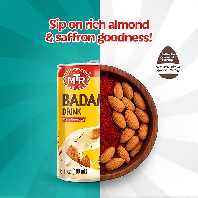 MTR Badam Drink Ready-to-Drink - Authentic Indian Almond Milk Beverage Real Bits of Almond &amp Saffron No Added Preservatives No Added Artificial Flavors &amp Colors Gluten-Free Refreshing Dr