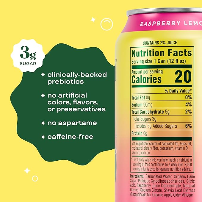 Bloom Pop Prebiotic Soda 12 Pack Raspberry Lemonade Flavor 12oz Cans | Prebiotic Soda for Gut Health Low Calorie Soda No Caffeine Healthy Soft Drink Alternative