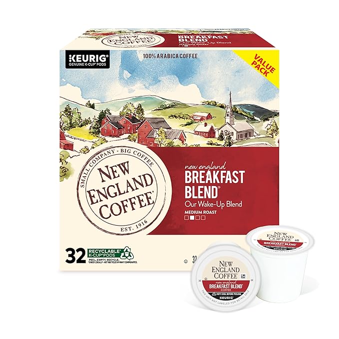 New England Coffee Breakfast Blend Medium Roast Single Serve Pods 32ct Box (Pack of 1)