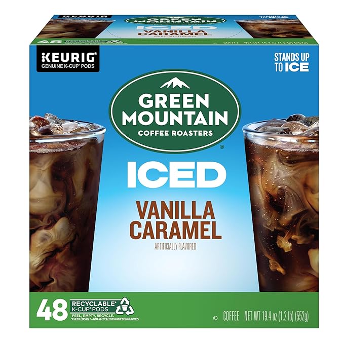 Green Mountain Coffee Roasters ICED Vanilla Caramel Single Serve Keurig K-Cup Pods Flavored Iced Coffee 48 Count