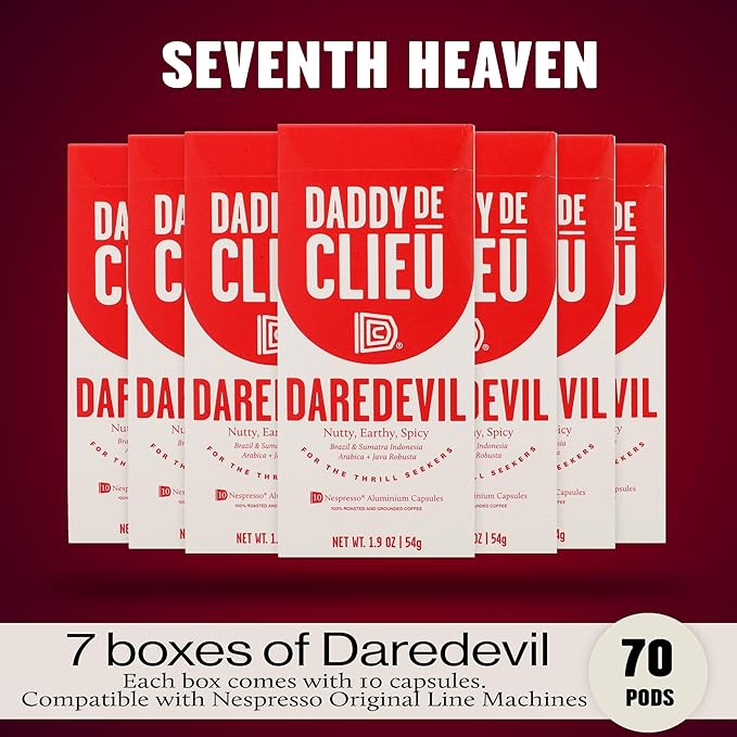 Daddy De Clieu Daredevil Coffee Pods (Bold Dark Roast Arabica and Robusta Blend) Compatible with Nespresso Original Line Machines Recyclable Aluminum Capsules 70 Count