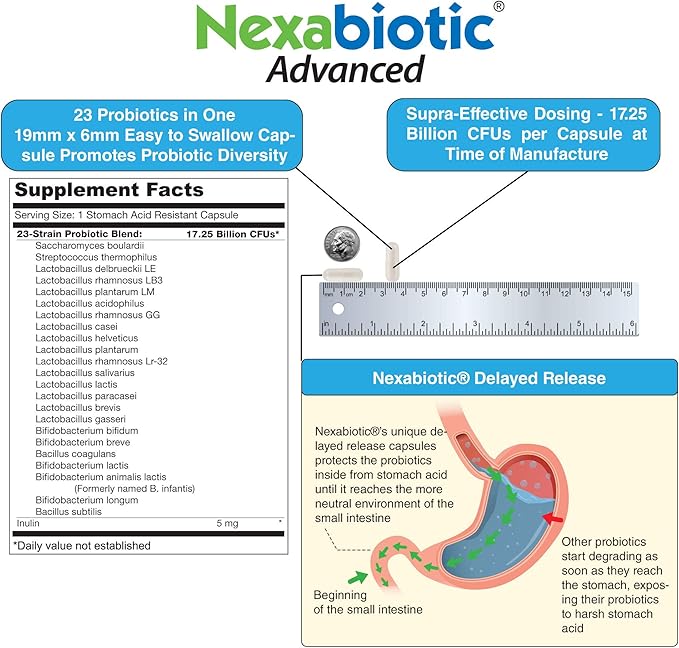 DrFormulas' Best Probiotics for Women &amp Men | Nexabiotic Multi Probiotic with Saccharomyces Boulardii Lactobacillus Acidophilus B. infantis Prebiotic 60 Count Capsules (Not Pearls)