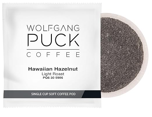 Wolfgang Puck Coffee Hawaiian Hazelnut Flavored 9.5 Gram Soft Pods 18 Count (Pack of 6)