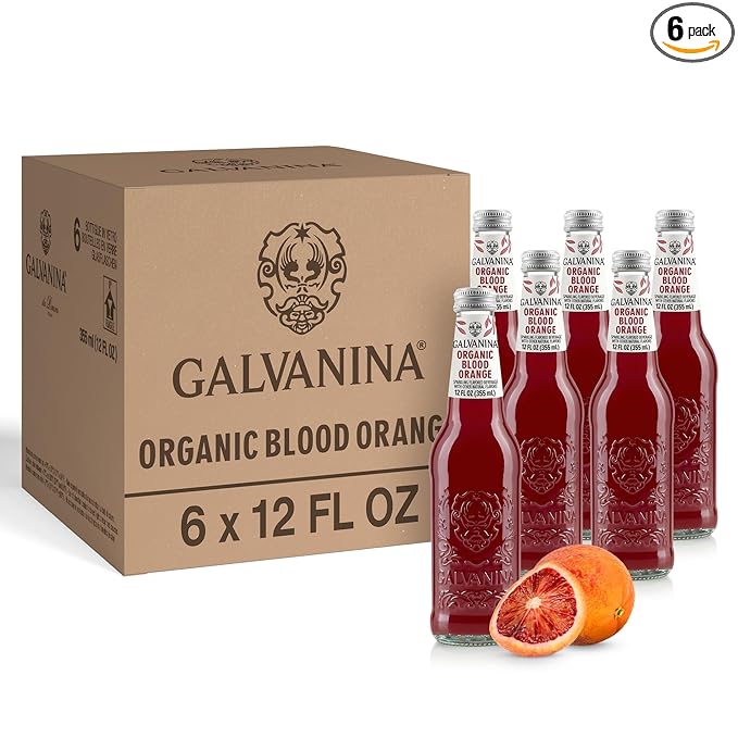 Galvanina Blood Orange – Premium Organic Italian Sparkling Soda 12 fl oz (6 Glass Bottles) | Vibrant Sicilian Blood Orange Soda Naturally Citrusy.