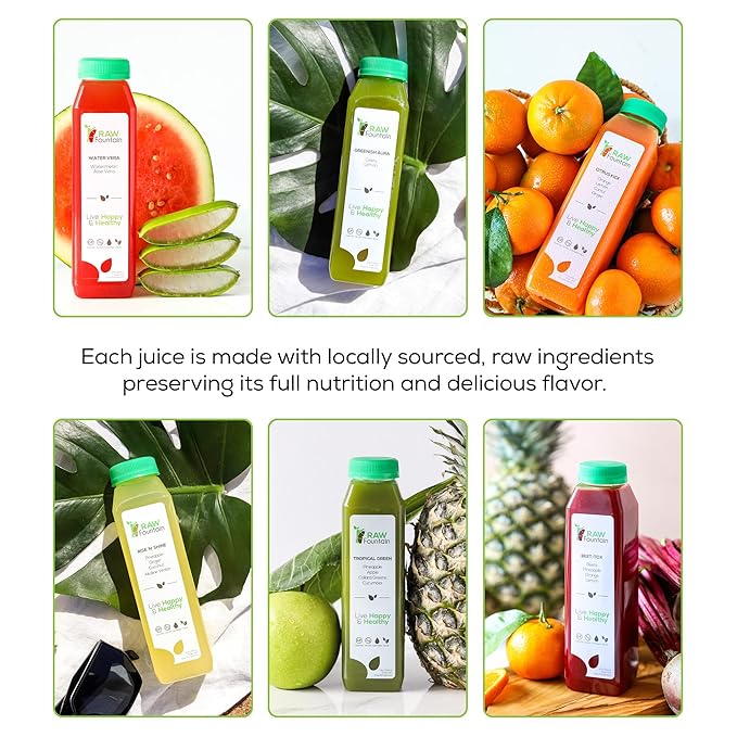 3 Day Juice Cleanse by Raw Fountain Tropical Flavors All Natural Raw Cold Pressed Fruit and Vegetable Juices Detox Cleanse Kosher Vegan NO Sugar Added 18 Bottles 12oz