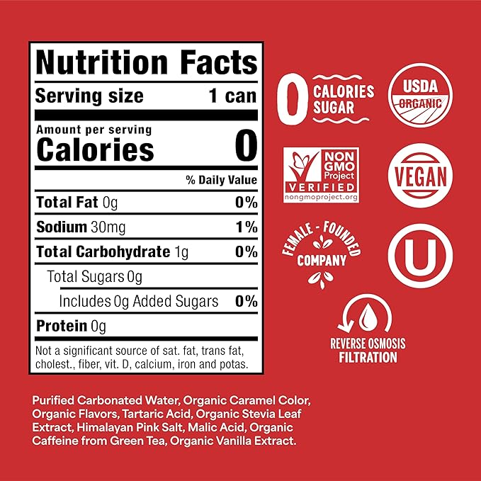 Nixie Organic Zero Sugar Soda Classic Cola Healthy Soda Pop Non-GMO 0 Sugar 0 Calories 40mg Caffeine 12oz Cans (12 Pack)