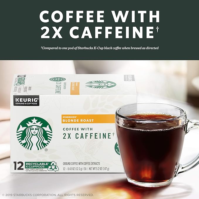 Starbucks Blonde Roast K-Cup Coffee Pods with 2X Caffeine for Keurig Brewers 4 boxes (48 pods total)