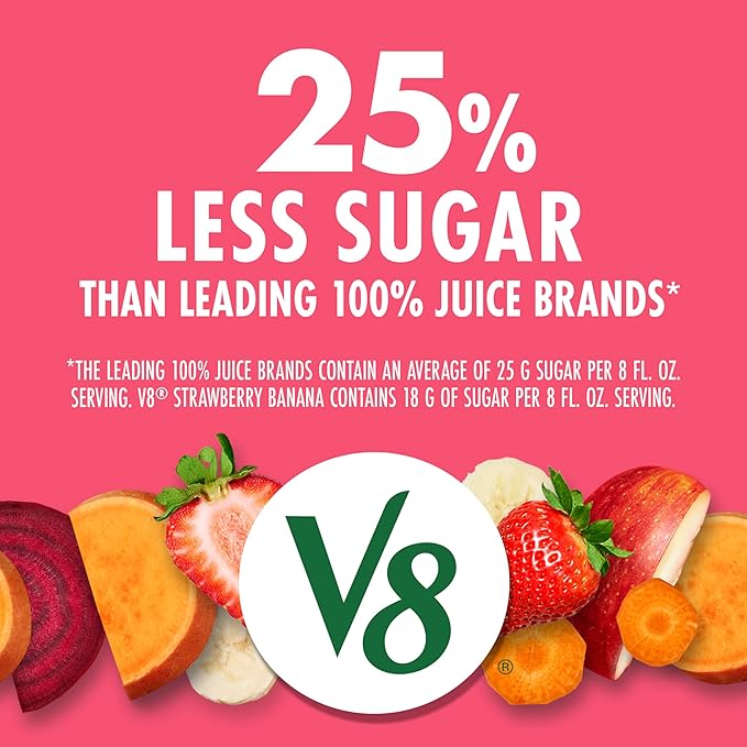 V8 Strawberry Banana 100% Fruit and Vegetable Juice 8 fl oz Can (48 Pack)
