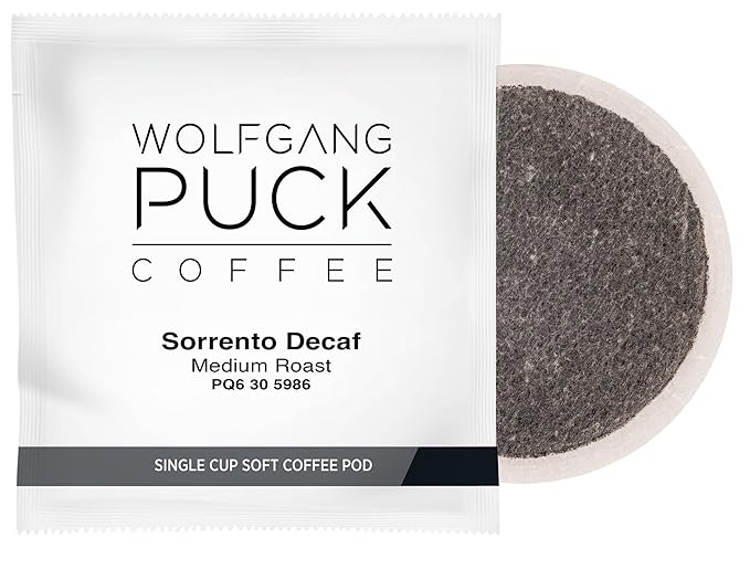 Wolfgang Puck Soft Coffee Pods Sorrento Decaf 9.5 Gram 18 Count (Pack of 6)