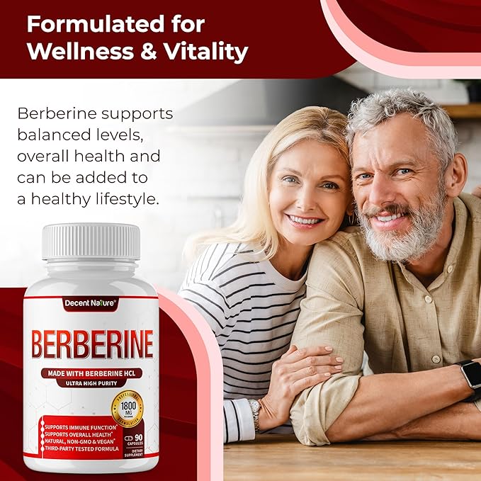Berberine Supplement 1800mg - Premium Berberine HCl 97% High Purity Supports Immune System High Potency Hydrochloride &amp Extract Activates AMPK &amp GLP-1 Non-GMO Vegan for Men Woman 90 Capsu