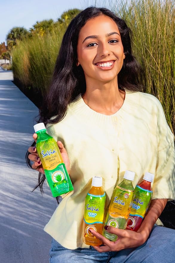 Savia - Zero Sugar Mango Aloe Vera Drink Quality Aloe-Based Beverage Made with Real Aloe Pulp &amp Natural Delicious &amp Refreshing Vegetarian Gluten-Free Fat-Free (16.9oz 12-Pack)