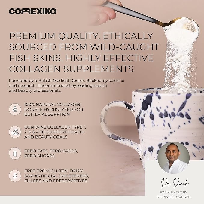 CORREXIKO Marine Collagen Supplement Pills &amp Powder Bundle 3 Month Supply - Includes 10000mg Double Hydrolyzed Collagen Powder 1kg &amp 1800mg Collagen Peptides 360 Capsules - for Hair Skin &am