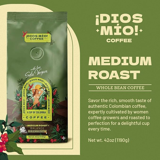 Dios Mio Coffee by Sofia Vergara Medium Roast Whole Bean Premium Colombian Coffee 42 Ounce Bag