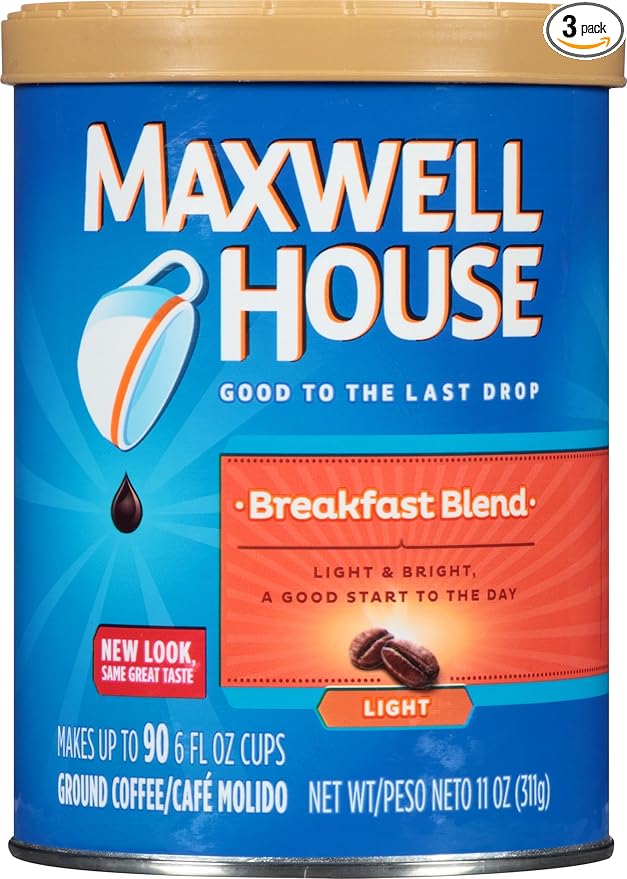 Maxwell House Breakfast Blend Light Roast Ground Coffee (11 oz Canisters Pack of 3)