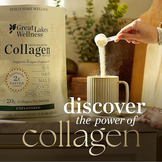 Great Lakes Wellness Collagen Peptides Powder for Skin Hair Nails Joints &amp Digestion - Chai Flavored - Quick Dissolve Hydrolyzed Non-GMO Kosher - 10 oz