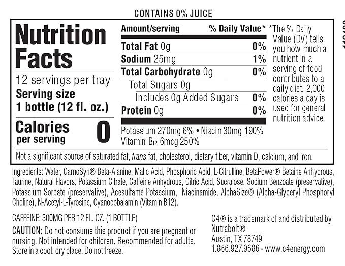 C4 Ultimate Non-Carbonated Zero Sugar Energy Drink Pre Workout Drink + Beta Alanine 12 Fl Oz (Pack of 12)