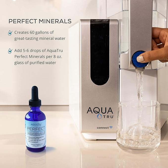AquaTru Perfect Minerals – Mineral Drops for Water – Enrich with 72 Trace Minerals Including Magnesium Zinc &amp Calcium – 60ml Bottle Mineralizes Up to 230 Liters of Water (Pack of 2)