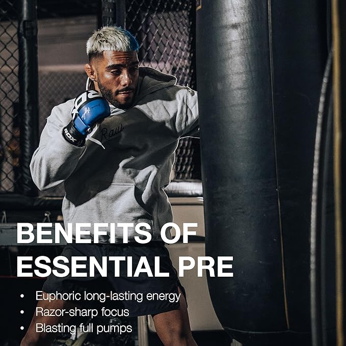 RAW Essential Pre-Workout Powder (Grape) - Chris Bumstead Sports Nutrition Supplement for Men &amp Women - Preworkout Energy Powder with Caffeine L-Citrulline L-Tyrosine &amp Beta Alanine Blend