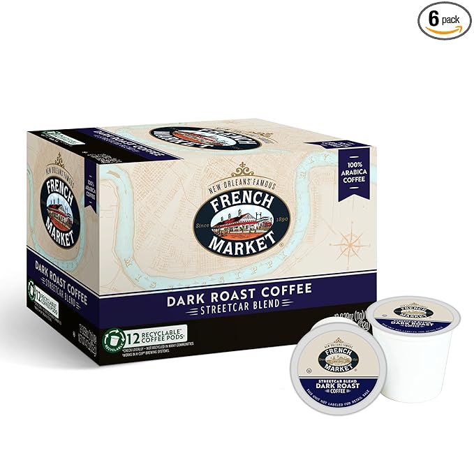 French Market Streetcar Blend Dark Roast Single Serve Coffee Pods 12ct Box (Pack of 6)