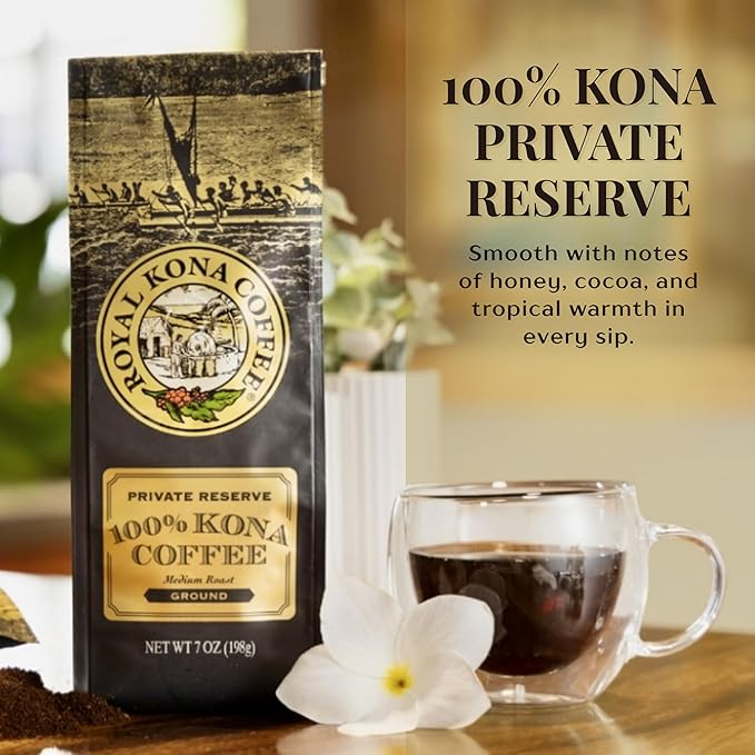 ROYAL KONA COFFEE Ground - 100% Hawaiian Kona Private Reserve Coffee Medium Roast 7 oz
