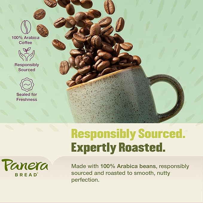 Panera Cafe Blend Decaf Ground Coffee - Medium Roast Decaf Coffee with Sweet Caramel &amp Citrus Notes - 100% Arabica Decaffeinated Ground Coffee - Smooth Balanced No Bitter Taste - 12oz Bag