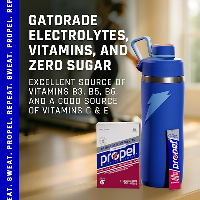 Propel Electrolyte Enhanced Water Drink Mix Powder Packets Black Cherry Zero Calorie &amp Sugar Hydration with Electrolytes and Vitamins C &amp E (120 Packets) (Pack of 2)
