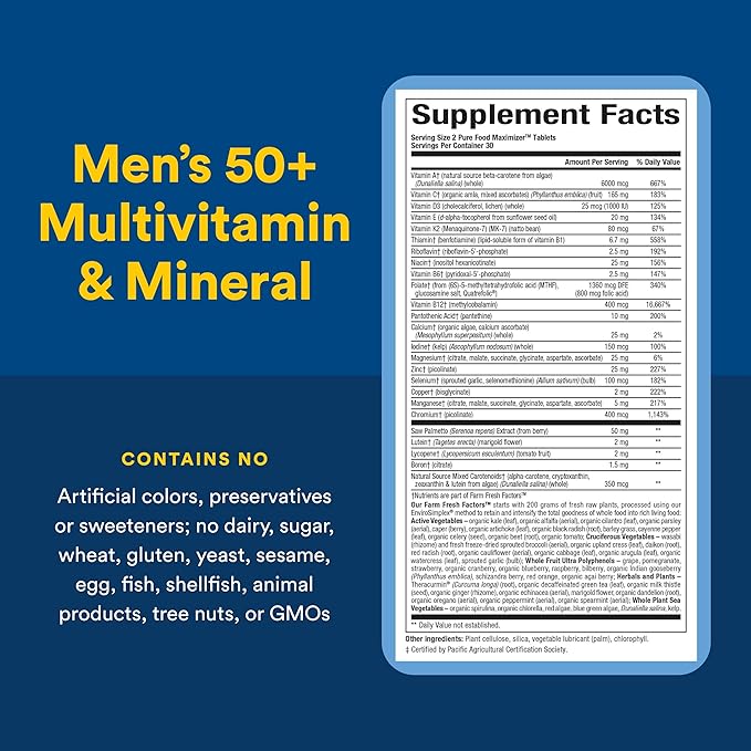Natural Factors Men's 50+ Multivitamin &amp Mineral 1 Serving Contains Nutrition Equivalent to ½ lb of Veggies 60 Count (Pack of 1)
