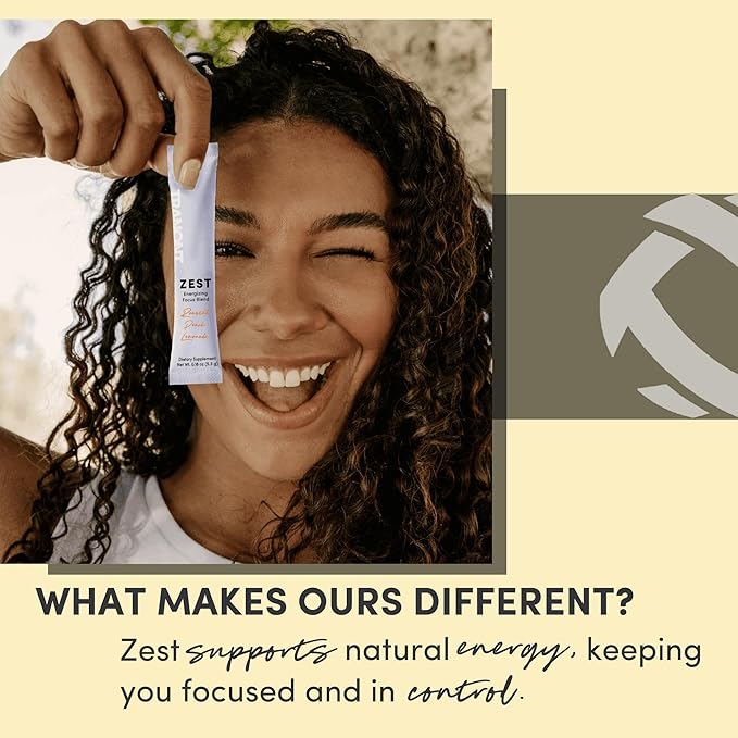 Tranont Zest Energizing Focus Blend | Roasted Peach Lemonade Energy Powder | Gluten-Free Sugar-Free with Green Tea L-Theanine Vitamins &amp Antioxidants for Energy Focus and Health | 15 Sticks