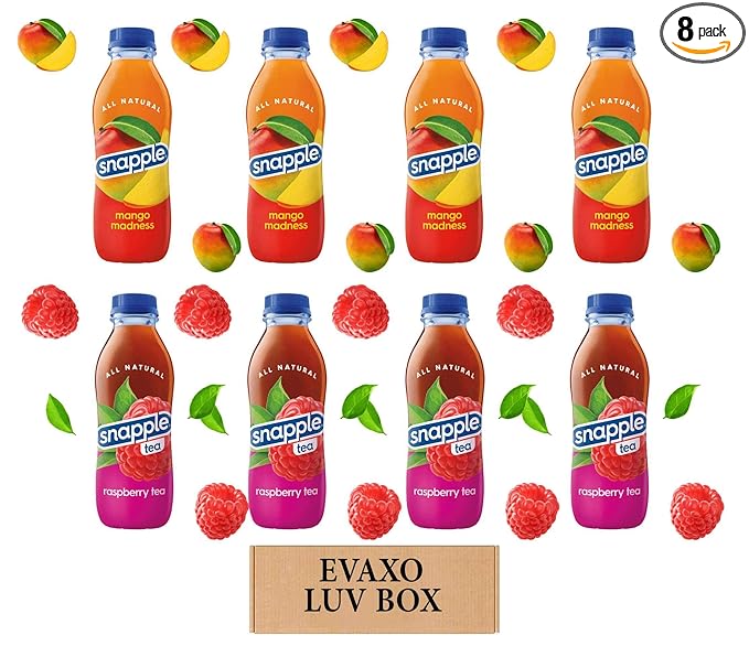 Evaxo - Variety Snapple Juice Drinks 16oz Plastic Bottle Pack of 8mango madnessraspberry teaby evaxo